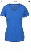 Tommy Hilfiger Donna Scollo A V Solido Colore Logo T-Shirt Blu Nwt - £6.25 GBP