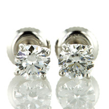 Diamond Stud Earrings Round Real 1.10 Carat E/F VVS2 Lab Created 14K White Gold - £1,415.59 GBP