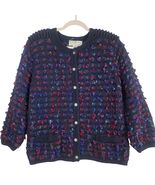 PERUVIAN CONNECTION Vintage Women's M Navy Merino Wool Chunky Knit Cardi... - $133.65