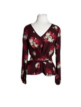 Maurices Womens Size XS Faux Wrap Long Sleeve Floral Red Maroon V Neck - $14.85