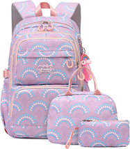 Elementary School Backpack for Girls,Waterproof Student Bookbag with Lunch Box a - £22.98 GBP