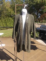 Chico&#39;s Olive Green Sweater Jacket W Gold Sequins 1 - £15.85 GBP