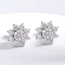 18K 925 Sterling Silver 2.8CT Round Cut Full Moissanite Sunflower Stud E... - $199.99