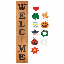 43&quot; Tall Wood Welcome Porch Greeter Sign 10 Changeable Magnetic Holiday Shapes - £27.91 GBP