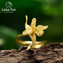 Luxury 925 Sterling Silver Unusual Elegant Iris Flower Leaves Adjustable Rings f - £26.28 GBP