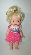 Vintage 1989 1990 Hasbro baby Eat N Grow Doll blonde hair teddy bear party dress - £39.56 GBP