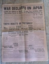 Original Dec 8 1941 Denver Post WAR DECLARED ON JAPAN Pearl Harbor WWII ... - $49.99