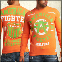 American Fighter Athletics Davenport Shield Emblem Mens Thermal Shirt Orange NEW - £27.47 GBP