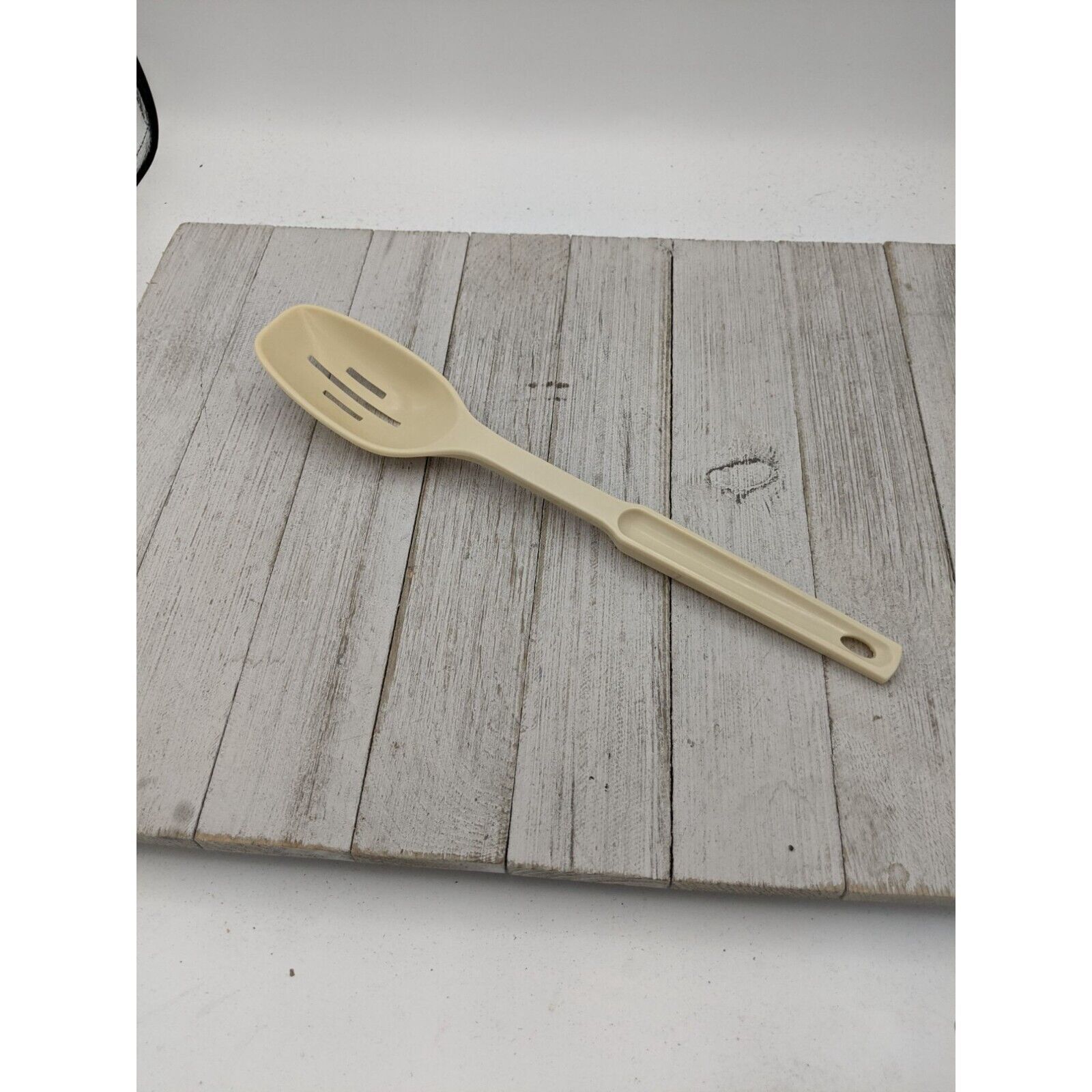 Primary image for Vintage Lustro Ware Tan Almond Nylon Plastic Slotted Spoon 11"