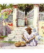 Fruit Pottery Vendor 1913 Panama Canal History Watercolor Art Print Read... - $733.58 MXN