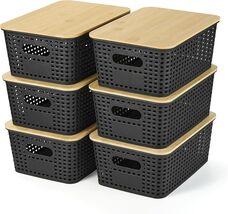 Chic Storage Baskets with Bamboo Lid - 6 Pack, Perfect for Home Organiza... - $89.05