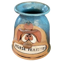 Pencil Holder Ugly Face Stoneware Horse Feathers Artist Initialed Folk Art - £27.68 GBP