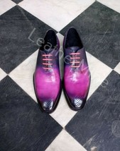 New Men&#39;s Handmade Leather Purple Patina Dress Shoes Leather Wholecut Shoes - $180.49