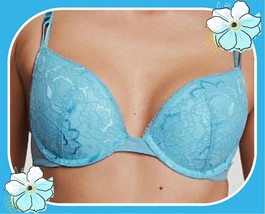 40C  Sky Blue Floral Lace Mesh Extreme Lift Victorias Secret Plunge PU UW Bra - £31.96 GBP