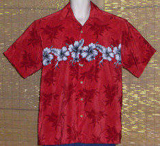 Island Tropics Hawaiian Shirt Red Gray White Floral  Size Medium - £17.57 GBP