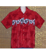 Island Tropics Hawaiian Shirt Red Gray White Floral  Size Medium - €19,09 EUR