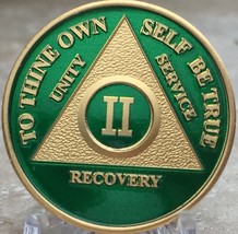 2 Year AA Medallion Green Gold Plated Alcoholics Anonymous Sobriety Chip... - £16.37 GBP