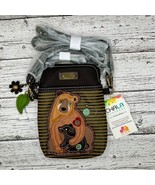 OLIVE STRIPE TWO BEARS CELL PHONE CROSSBODY PURSE HANDBAG CHALA WITH BAG... - $39.50