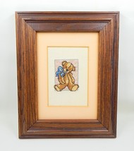 Teddy Bear Blue Bow Cross Stitch Needlepoint Nursery Framed Matted - £12.77 GBP