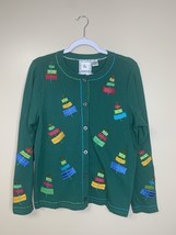 Michael Simon Lite Christmas Cardigan READ size M Embroidered Trees Bead... - $24.95