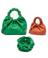 Women&#39;s Vegan Leather Small Adorable Bell Shaped Scrunched Top Handle Cr... - $66.18 CAD