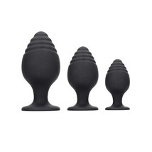 Ouch! 3-Piece Silicone Rippled Anal Plug Set Black - £30.32 GBP