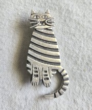 Vintage Sterling Silver 925 Striped Cat Brooch Pin 14g - $49.49