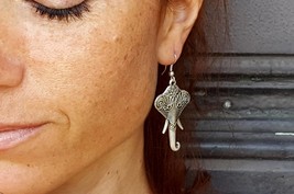 Asian Elephant Earrings, Cute Long Earrings, Gift for her - £11.01 GBP