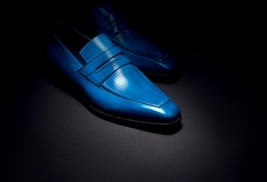Casual Wear penny Loafer Slips On Shoes, Handmade Blue Leather Loafer Shoes - £126.80 GBP