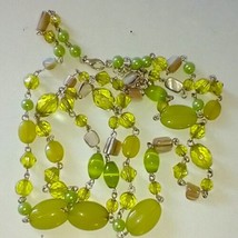 Green Beaded Necklace Statement Long Acrylic Faceted Iridescent Boho Flapper - £13.20 GBP