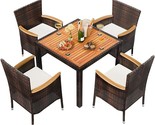 5 Piece Patio Dining Set, Wicker Patio Conversation Set With Wood Table ... - $469.99