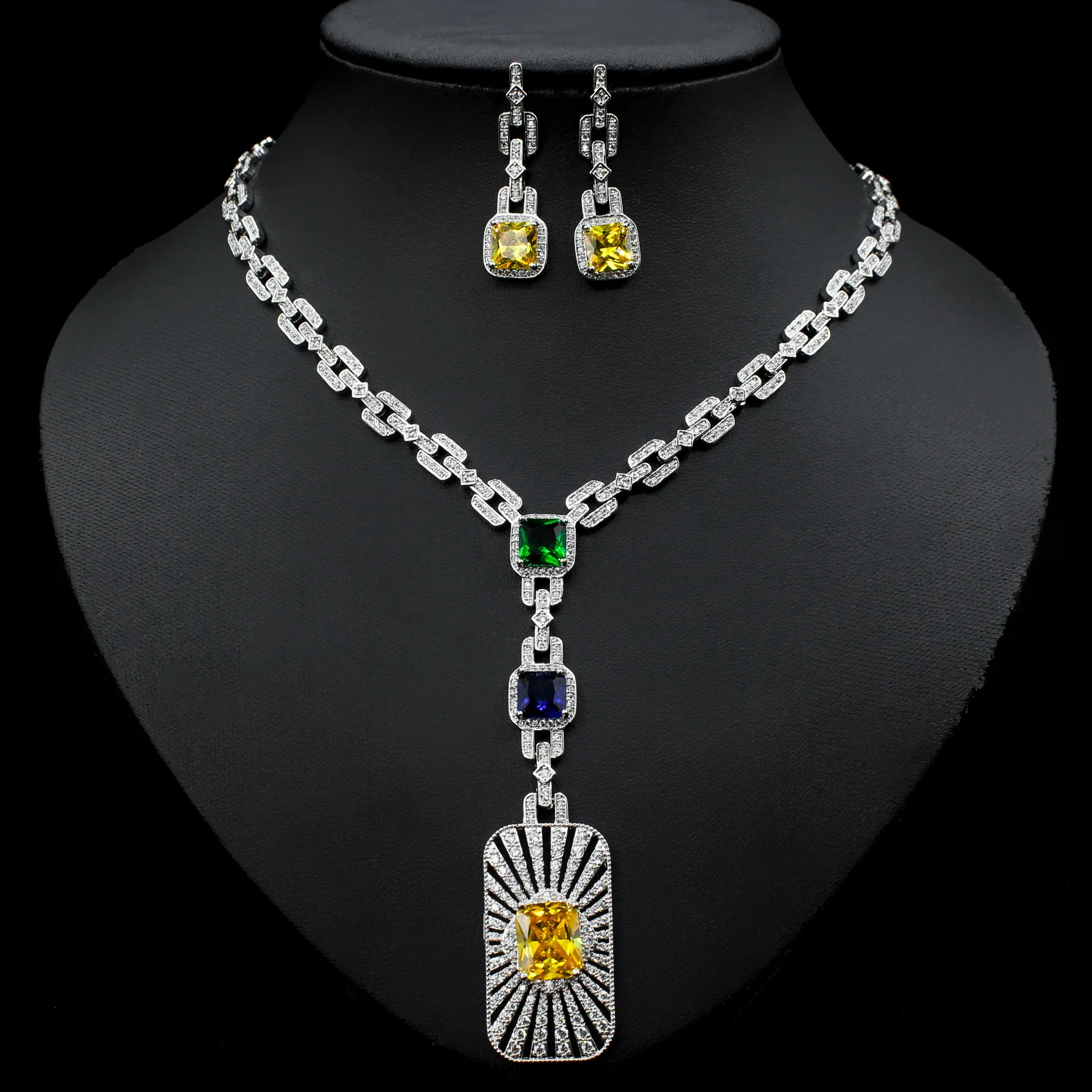 NEW Trendy 2PCS Multicolor Necklace Earring Jewelry Set For Women Weddin... - £53.54 GBP