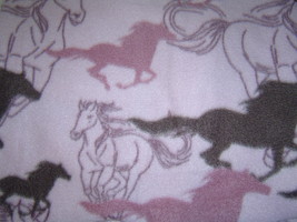  Running Wild Brown Horses  on Pink- 42&quot; Wide Fabric Flannel - £3.19 GBP