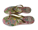 Lilly Pultizer Pink Tropical Print and Gold Strap Flip Flops Womens Size 9 - £11.18 GBP
