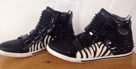 Aldo Black Studded Zebra Stripe Furry Patent Leather High Top Sneakers 8 41 - £62.92 GBP
