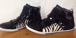 Aldo Black Studded Zebra Stripe Furry Patent Leather High Top Sneakers 8 41 - $79.99