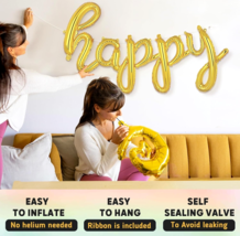 Happy Birthday Cursive Gold Foil Letter Balloon AIR Filled Balloon Banner Decor image 4