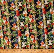 Cotton Woodland Animals Forest Foxes Bunnies Owls Fabric Print by Yard D510.60 - £10.32 GBP