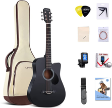 38 Inch Beginner Acoustic Guitar Black Basswood Cutaway Guitarra Starter - £145.97 GBP