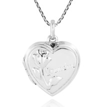 Sweet Rose &#39;Grandma&#39; Inscribed Heart Shaped Sterling Silver Locket Necklace - £24.02 GBP