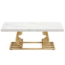 Elegant Faux Marble Coffee Table with Geometric Gold Frame - £959.21 GBP