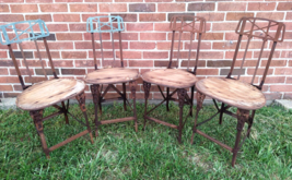 4 Art Deco Cast Metal Folding Chairs Restoration Project Antique Seats S... - $247.49