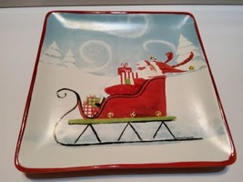 Sleigh Bells Santa Desert Appetizer Christmas Plate Home Decor 8x8 Park ... - $23.07