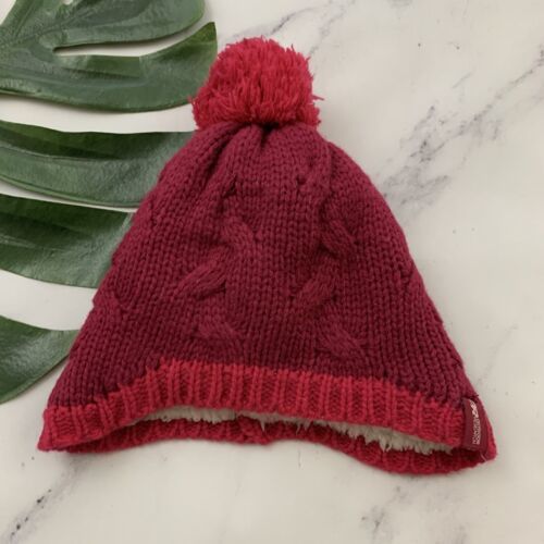 Primary image for Outdoor Research Girls Beanie Hat Sz L Dark Pink Pompom Cable Knit Sherpa Lined
