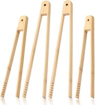 4 Pcs Bamboo Tongs Set: Wooden Tongs for Cooking, 11.8in Kitchen Long To... - $9.90