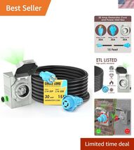 4 Prong 15 Feet 30 Amp Generator Extension Cord and Inlet Box with Locki... - $78.54