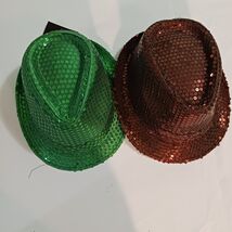 Classic SEQUIN Trilby FEDORA Novelty Costume HAT Brown/Green 2-Piece Col... - $7.12