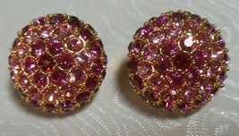 Vintage Joan Rivers Gold-tone Pink/Purple Pave Rhinestone Clip-on Earrings - £51.60 GBP