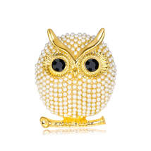 Cubic Zirconia &amp; Pearl 18K Gold-Plated Owl Brooch - £11.15 GBP