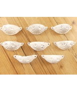 8 CUP PULLS DISTRESSED WHITE DRAWER CABINET BIN HANDLES CAST IRON HARDWARE - $35.09 CAD